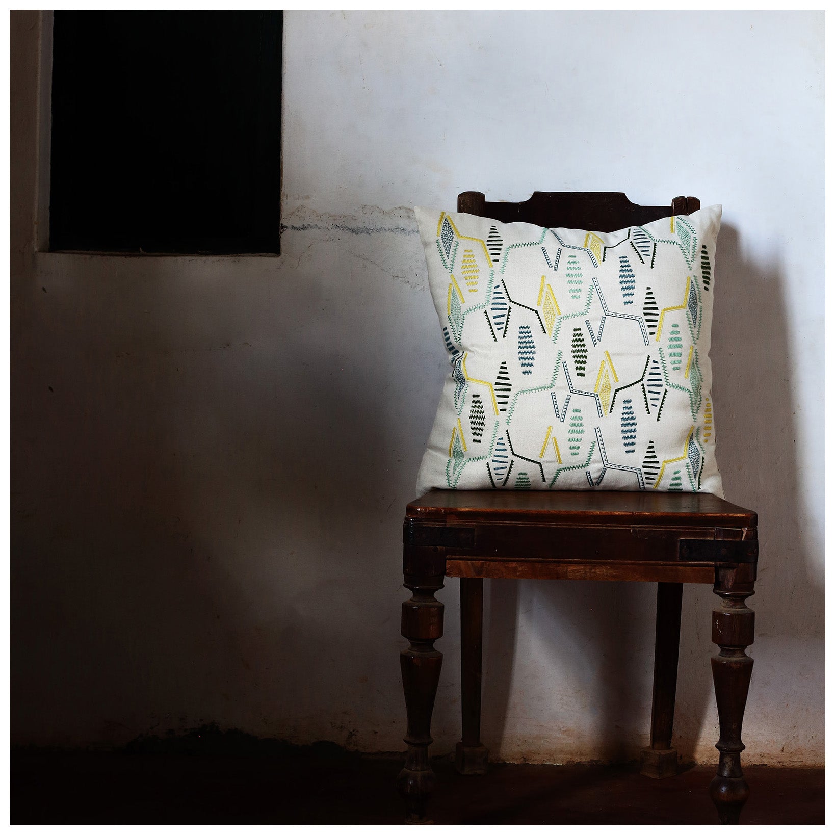 Modern Lozenge Embroidered Green Cushion