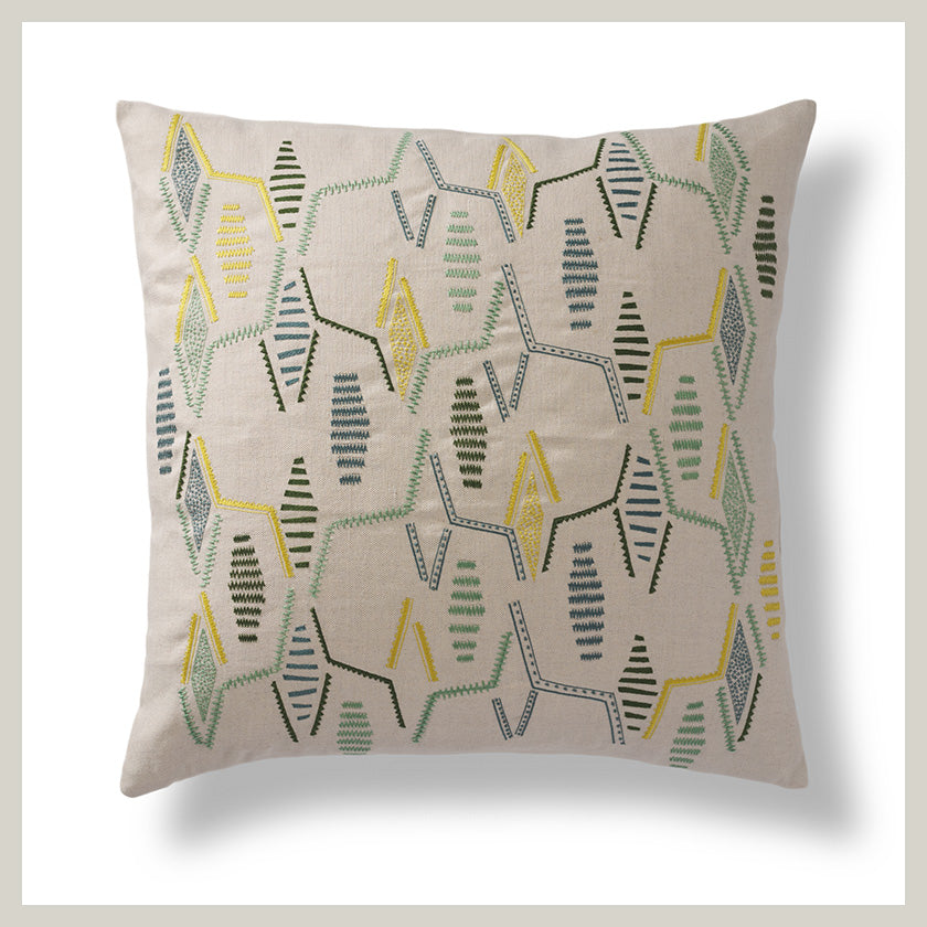 Modern Lozenge Embroidered Green Cushion