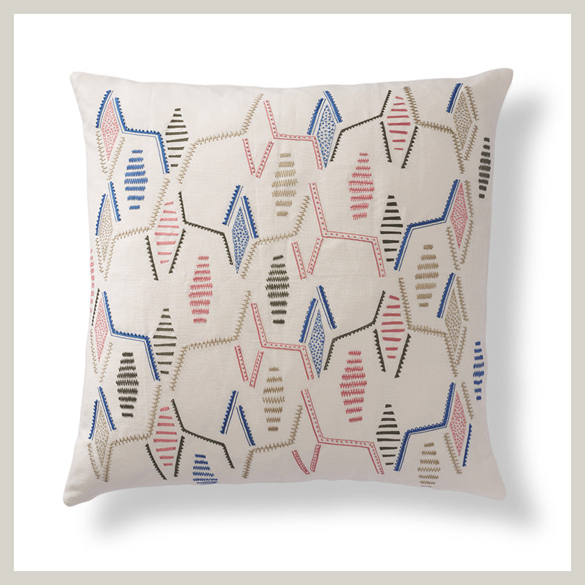 Modern Lozenge Pink Embroidered Cushion